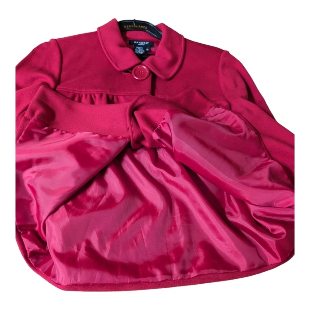 Sandro Sportswear Red Big Button Cropped Boxy Lined Jacket Size Med EUC Luxury - Picture 3 of 8